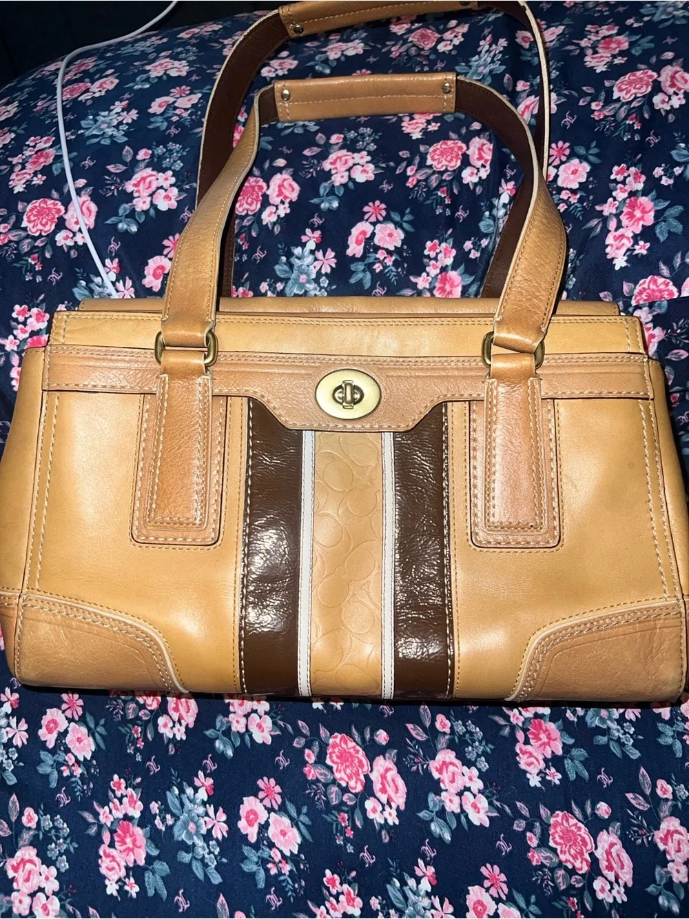 Vintage Coach Hampton signature stripe satchel No11609